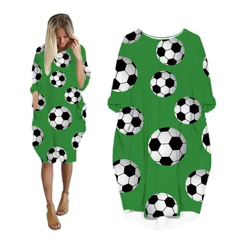 suknelės moterų kišenėje ilgomis rankovėmis atsitiktinis moters drabužių mados plius dydis ponios drabužiai moteriška suknelė futbolo grafinis KP