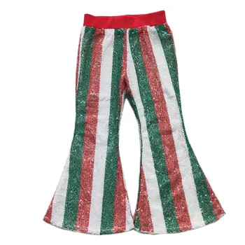 P0199 Didmeninė boutique vaikų drabužiai merginos Kalėdų raudona ir žalia china kelnės Plačios kojos kelnės patogus ir kvėpuojantis