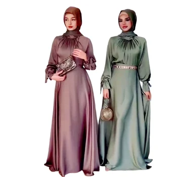 Elegantiškas Dubajaus Moterų Šalis Satino Maxi Suknelė Vakare Chalatai Musulmonų Turkija Femme Ilgomis Rankovėmis Abayas Jilbab Laisvus Drabužius, Kaftan
