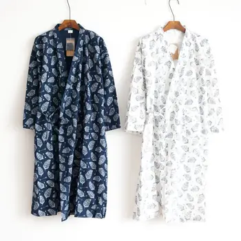 2023 Vyrų Vasaros Pižama Japonų Kimono Skraiste Grynos Medvilnės Lapų Žakardo Chalatas vyriški Namų Drabužių Rudens Sleepcoat Homewear
