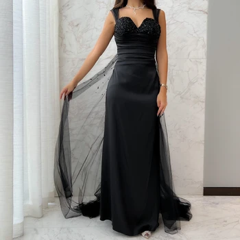 ROSELLA Elegantiška Juoda Brangioji Moterų Suknelė Formalių Kartų Valyti Traukinio Tiesiai Šalies Promenadzie Suknelė Nauja 2023