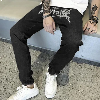 Y2k Prabangių Vyrų Juodas Ruožas Liesas Ripped Jeans Karšto Gręžimo Aukštos Kokybės Dizaineris Šalies Kelnės Streetwear Džinsinis Pieštuko Kelnės