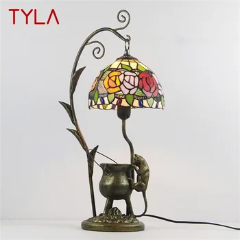 TYLA Tiffany Stiklo Lentelė Šviesos diodų (LED) Kūrybos Derva, Naktiniai staleliai, Stalinės Lempos, Gėlių Formos lempų gaubtų Namų Gyvenamasis Kambarys Miegamasis