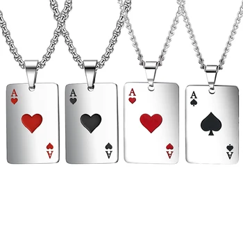Mados Nerūdijančio Plieno Pokerio Pakabukas Karoliai Hip-Hop Stiliaus Karoliai Moterų, Vyrų, Berniukų