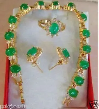 Papuošalai Green Jade Kristalų Apyrankę, Auskarus Žiedas Rinkiniai 18K auksu žiūrėti didmeninė Kvarco akmens CZ krištolo Papuošalų rinkinys