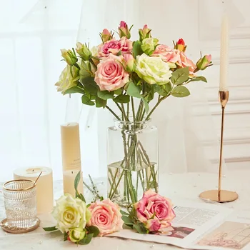 NAUJAS gražus didelis rose filialas, dirbtinio šilko gėlės namuose vestuvių dekoravimas retro rudenį didelės rožės baltos netikrą gėlių dekoras