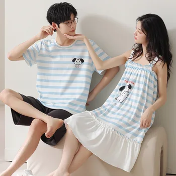Naujausias Vasaros Pora Pižama Komplektas Šortai Sleepwear Moterų Nightgowns Vyrų Medvilnės Pijama 2023 Korėjos Mados Naktiniai Drabužiai Hombre Pyjama