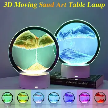 3D Stiklo Sandscape Stalo Lempa RGB smėlio laikrodis Juda Smėlio Lempa 7 spalvų Meno Apdailos Darbalaukio Naktį, Šviesos, Home Office Vaikas Dovana