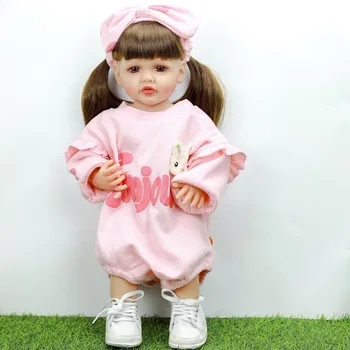 Atgimsta lėlės 55cm silikono lėlės rožinė pižama su triušio, bebe atgimsta vandeniui vaikų žaislų/Merginos