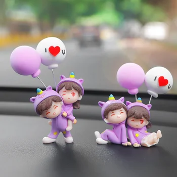 Mielas Automobilių Apdailos Papuošalų Kūrybos Animacinių Filmų Violetinė Vienaragis Pižama Pora Auto Konsolė Automobilio Interjero Priedai