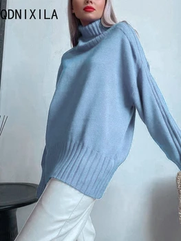Moterų Negabaritinių Megzti Megztinis Golfo Vintage Megztinis Atsitiktinis Balta ilgomis Rankovėmis Viršuje Rudenį Naujų Mados Moterų Džemperiai 2023
