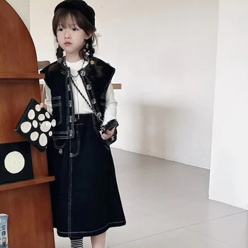 Liemenės Vaikiškų Drabužių Rudens Mergaičių Mados Kaubojaus Korėjos Mygtuką Vienos Eilės Universalus Soild Liemenės Paprasta