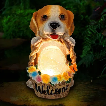 Saulės mielas šuniukas statula ornamentai, gyvūnų Amerikos dervos lauko Led grindys, šviesos, kiemo, parko, sodo dog dekoras ornamentu