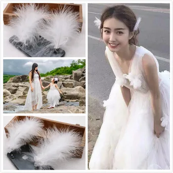 2023 Tendencija Pardavimo Balta Plunksna Apdangalai, Kietas Vestuvių Suknelė, Fotografija, Kelionės Asmeninį Saldus Plunksnų Plaukų Aksesuarai