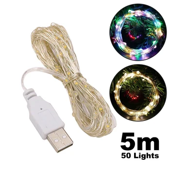 5M USB LED Pasakų String Žibintai, Vario, Sidabro Vielos, Garliava, Šviesos, atsparus Vandeniui Pasakų Žibintai Kalėdų Vestuves Apdaila