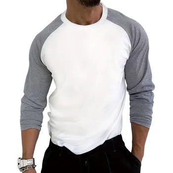 Long Sleeve T-shirt Vyrai Raumenų vientisos Spalvos Marškinėliai Salė, Kultūrizmo Viršūnes Tee