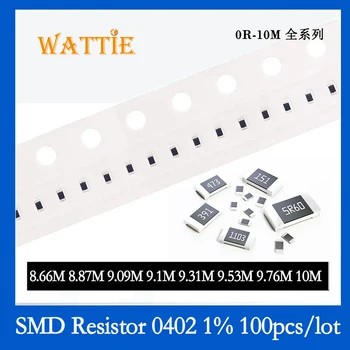 SMD Rezistorius 0402 1% 8.66 M 8.87 M 9.09 M 9.1 M 9.31 M 9.53 M 9.76 M 10M 100VNT/daug chip resistors 1/16W 1,0 mm*0,5 mm