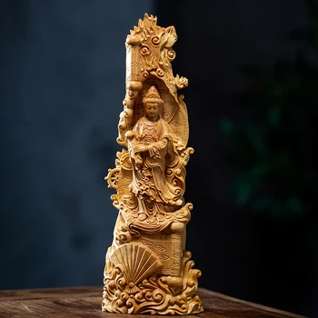 Bodhisatvos Kuan Yin Medžio Drožyba Budos Statula Kietų Medinių Skulptūrų Namų Dekoro Amatų, Mažų Ornamentais