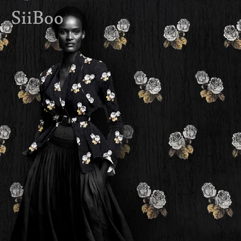 Flora modelio juodos žakardo audinio moterų suknelė, švarkas atveju nešioti moteriškas stilius Italija mažai gėlių krepo brokatas sp6626