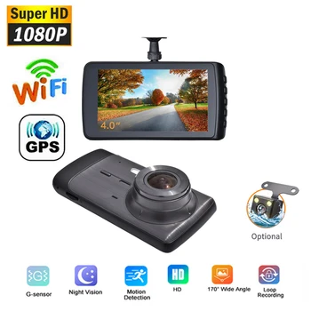 Automobilių DVR WiFi Full HD 1080P Brūkšnys Kamera Galinio vaizdo Kamera, Automobilinis Vaizdo įrašymo Naktinio Matymo Auto Kamera, Dashcam GPS Tracker, Black Box