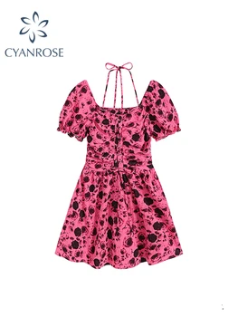 Moterims Gėlių Spausdinti-line Suknelė korėjos Elegantiška Vintage Kawaii Mini Suknelė Šalies Klubas Kvadratinių Apykaklės Vienas Gabalas Suknelės Vasaros 2023
