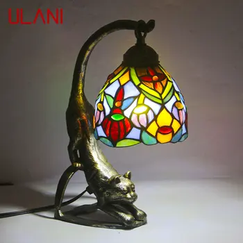 ULANI Tiffany Stiklo Stalo Lempa LED Derliaus Kūrybos Naujovė Katė Stalas Šviesos Dekoro Namų Kambarį Miegamojo Lovos