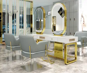 Kirpykla veidrodžio stovėti plaukų salonas speciali medžio masyvo kirpimas veidrodis paprasta kirpykla stalo su šviesos