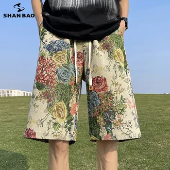 Prekės Vyrų Vasaros Mados Lengvi Šortai Aukštos Kokybės Harajuku Siuvinėjimo Derliaus Gėlių Shorts Mens Paplūdimio Šortai M-5XL